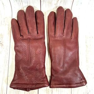 LLBean Women’s Winter Pebbled Leather Wrist Gloves Lined SZ Large Brownish Wine